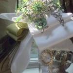 Apple Green Brooch Bouquet With Peacock Feather..